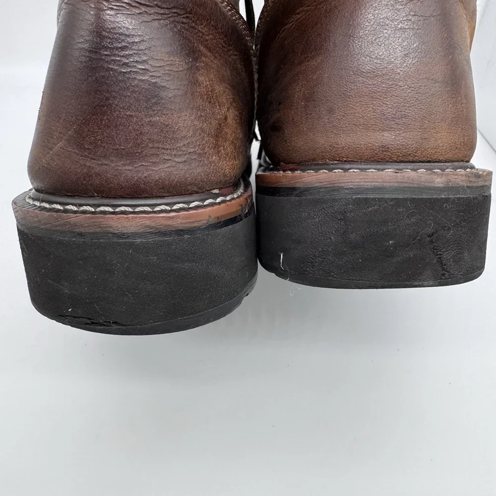Justin Mens Steel Toe Work‎ Boot Size 13D Brown Stampede Square Leather WK682